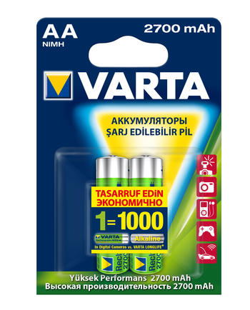 Аккумулятор Varta, тип АА, 2700 мАч, 2 шт
