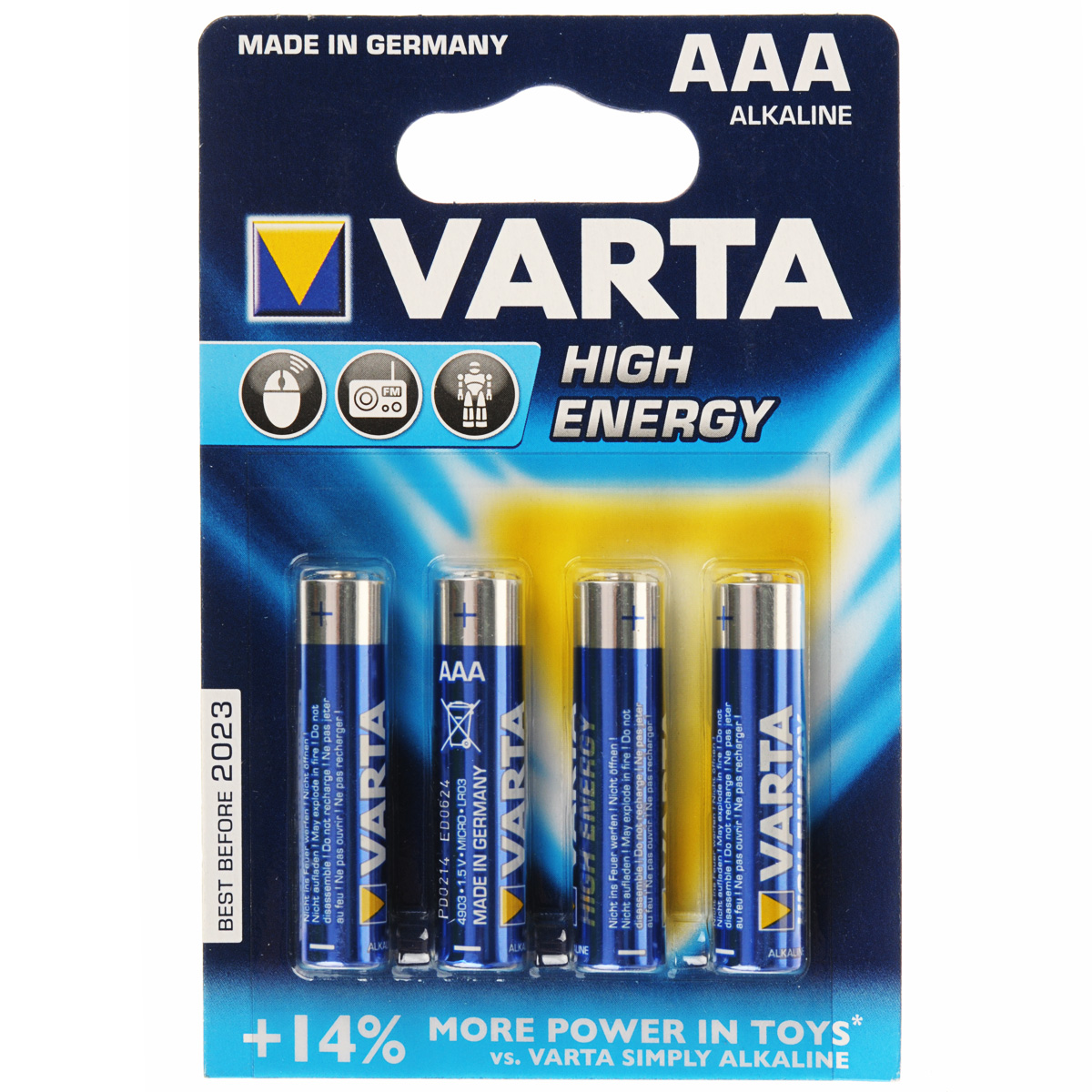 фото Батарейка Varta "High Energy", тип AAA, 1,5В, 4 шт