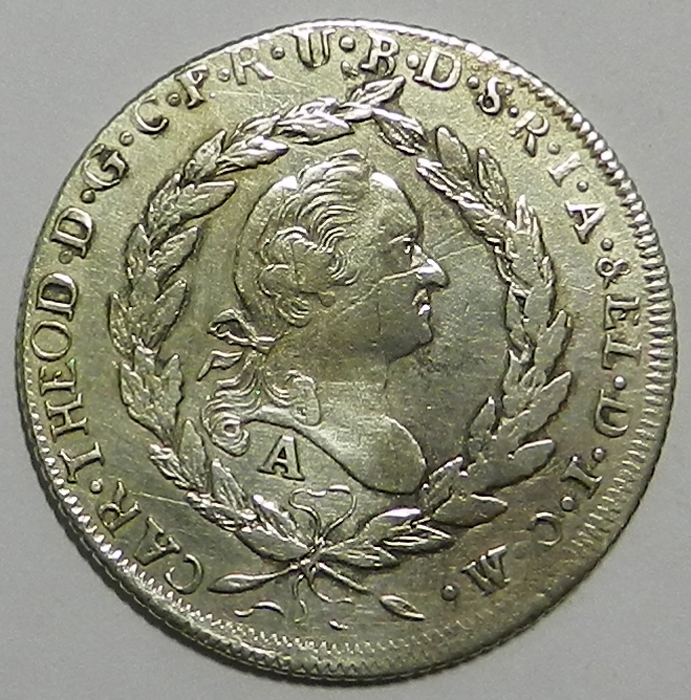 Монета 20 крейцеров. Берлинский монетный двор (A), 1781 год. Германия, Карл Филипп Теодор, курфюрст Баварии