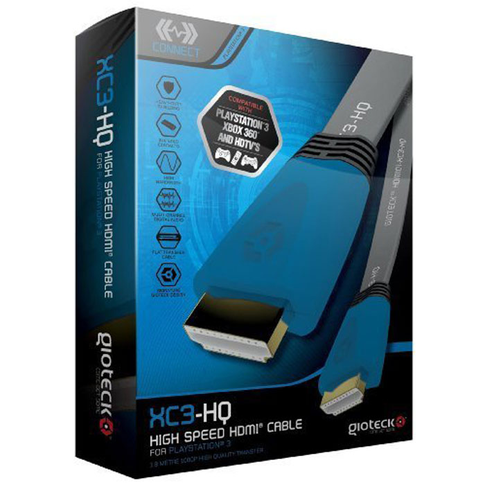 фото Gioteck XC3-HQ кабель HDMI высокоскоростной плоский, Blue 1.8 м