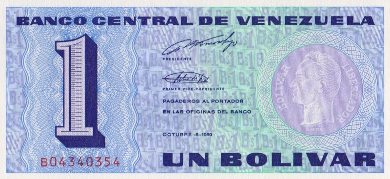 Банкнота номиналом 1 боливар. Венесуэла. 1989 год