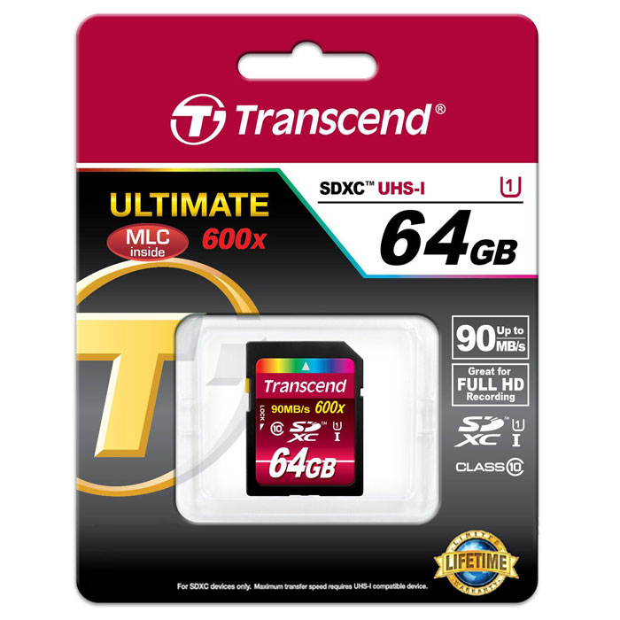 фото Transcend SDXC Class 10 UHS-I 600x 64GB карта памяти (TS64GSDXC10U1)