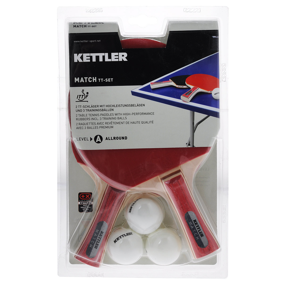 Набор для настольного тенниса Kettler: 2 ракетки, 3 мяча