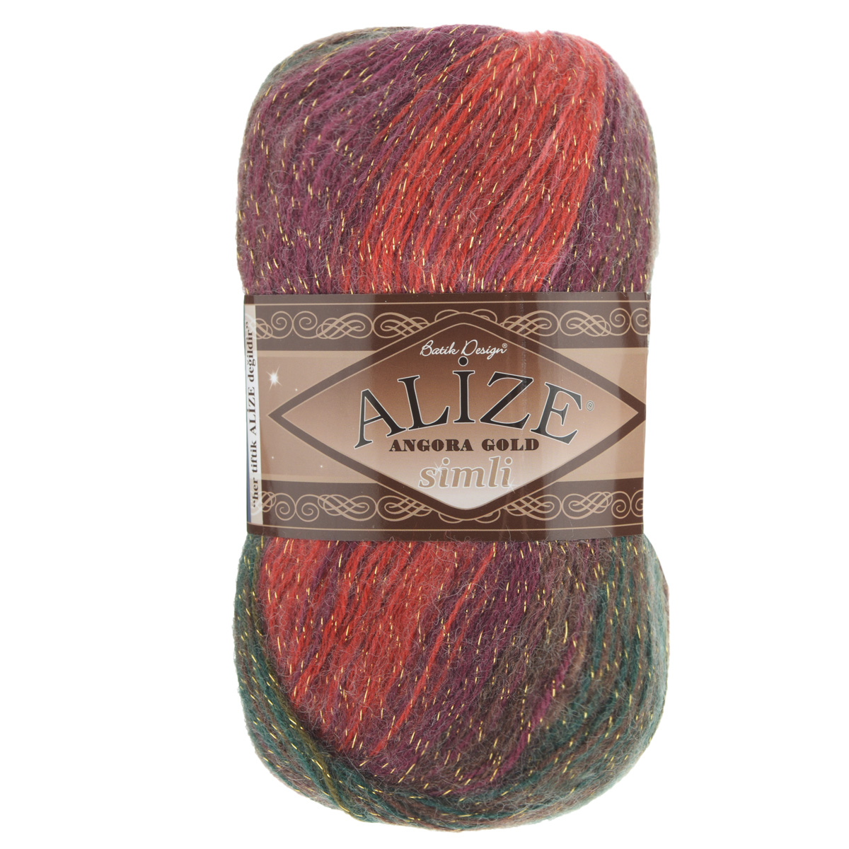 Пряжа для вязания Alize Angora Gold Batik. Simli, цвет: зеленый, красный, коричневый (3368), 500 м, 100 г, 5 шт пряжа alize angora gold batik simli