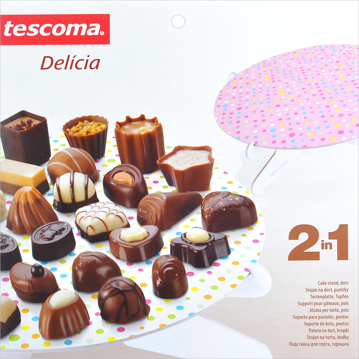 фото Подставка для торта Tescoma "Delicia. Горошек", цвет: розовый, диаметр 28,5 см