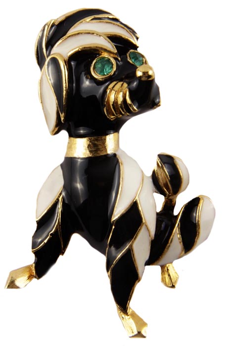 фото Винтажная брошь "Собачка" от Sphinx. Бижутерный сплав золотого тона, кристаллы, эмаль . Sphinx, Великобритания, вторая половина ХХ века