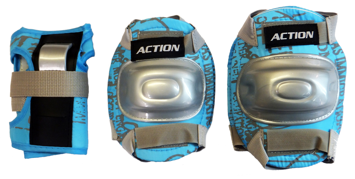 фото Комплект защиты Action, для катания на роликах, цвет: голубой, серый. Размер S