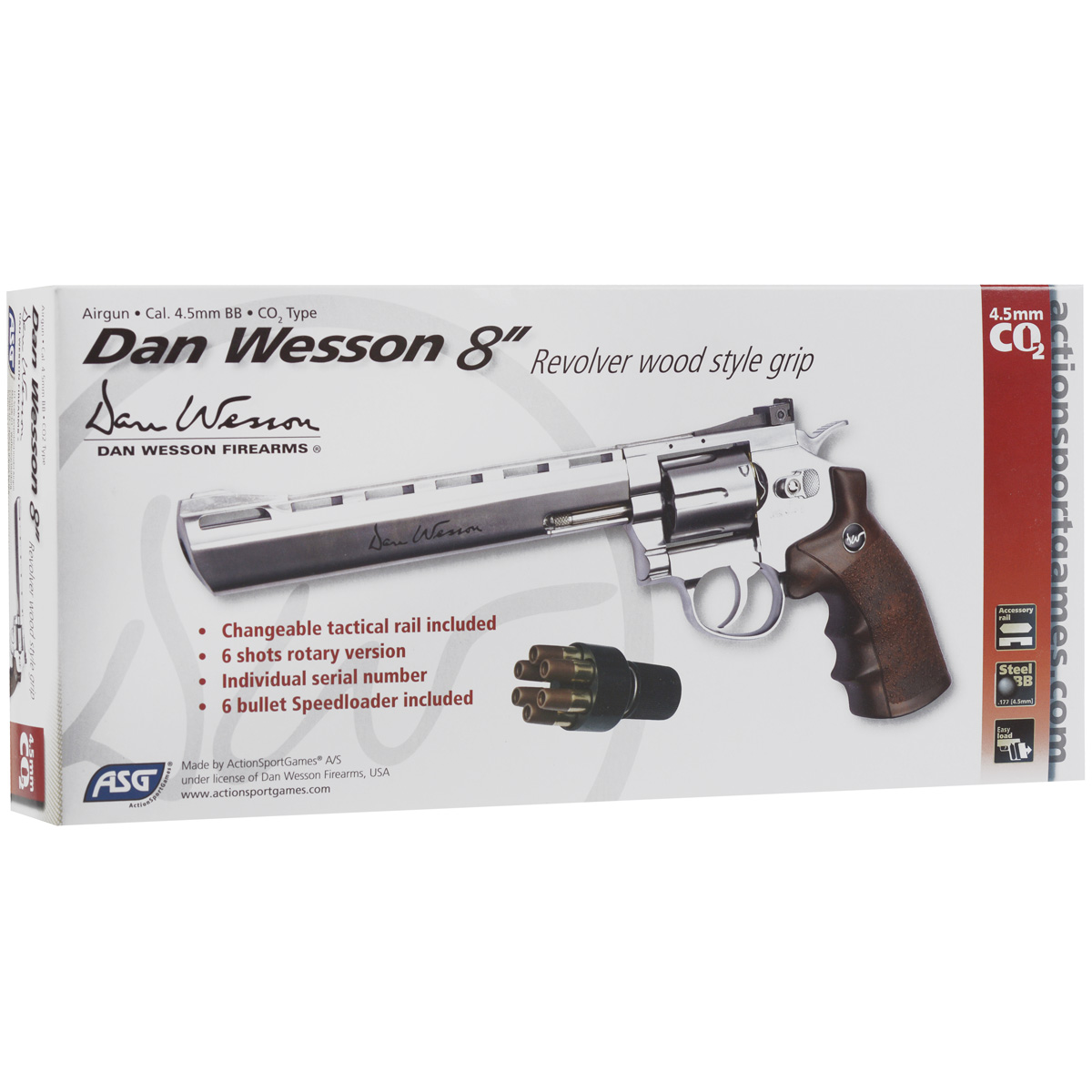 фото Револьвер пневматический ASG "Dan Wesson 8" Silver", калибр 4,5 мм