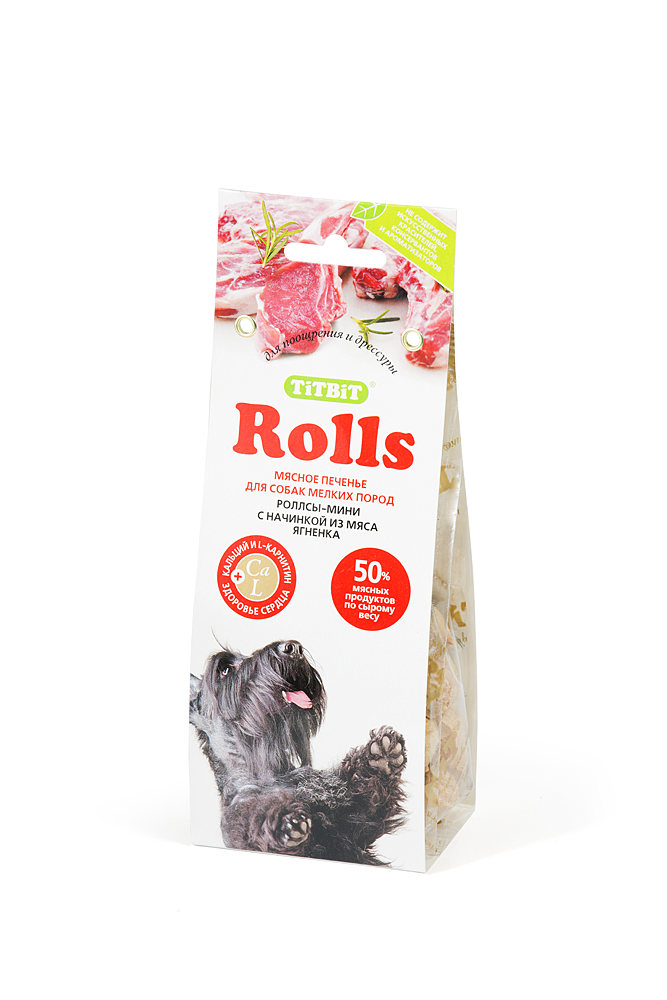 фото Лакомство для собак Titbit "Rolls", печенье с начинкой из мяса ягненка, 100 г