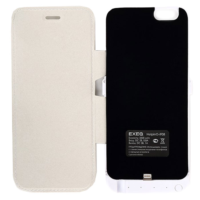 фото EXEQ HelpinG-iF08 чехол-аккумулятор для iPhone 6, White (3300 мАч, флип-кейс)