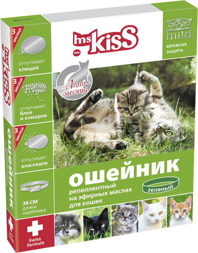 фото Ошейник для кошек "Ms. Kiss", репеллентный, цвет: зеленый, длина 38 см