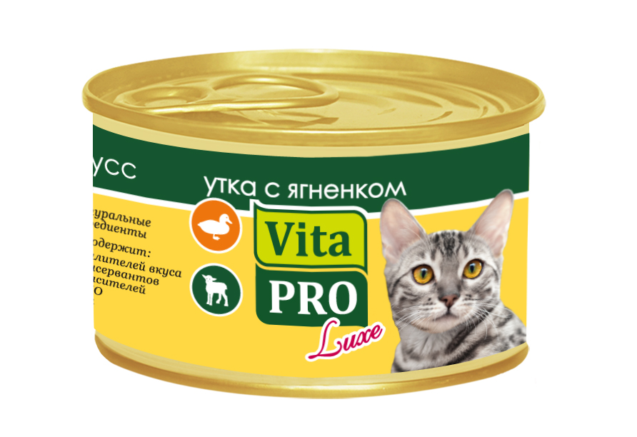 фото Консервы Vita Pro "Luxe" для кошек от 1 года, с уткой и ягненком, мусс, 85 г