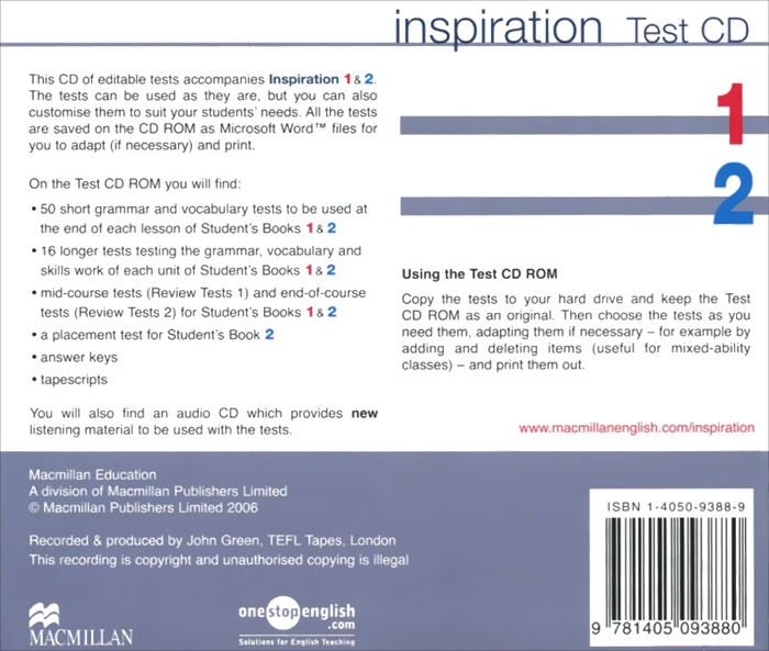 фото Inspiration: Test CD: Level 1, 2 (аудиокнига на 2 CD) Macmillan elt