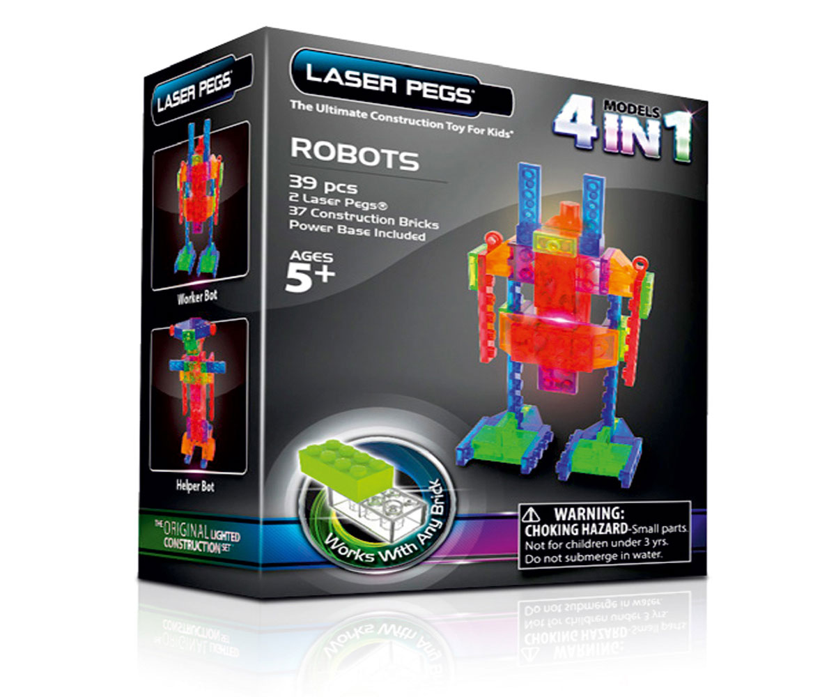 LASER PEGS / Светодиодный Развивающий Пластиковый конструктор/ Роботы 4 в 1