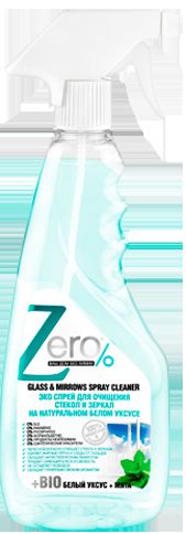 фото Спрей для очистки стекол и зеркал "Zero", на натуральном белом уксусе, с мятой, 420 мл