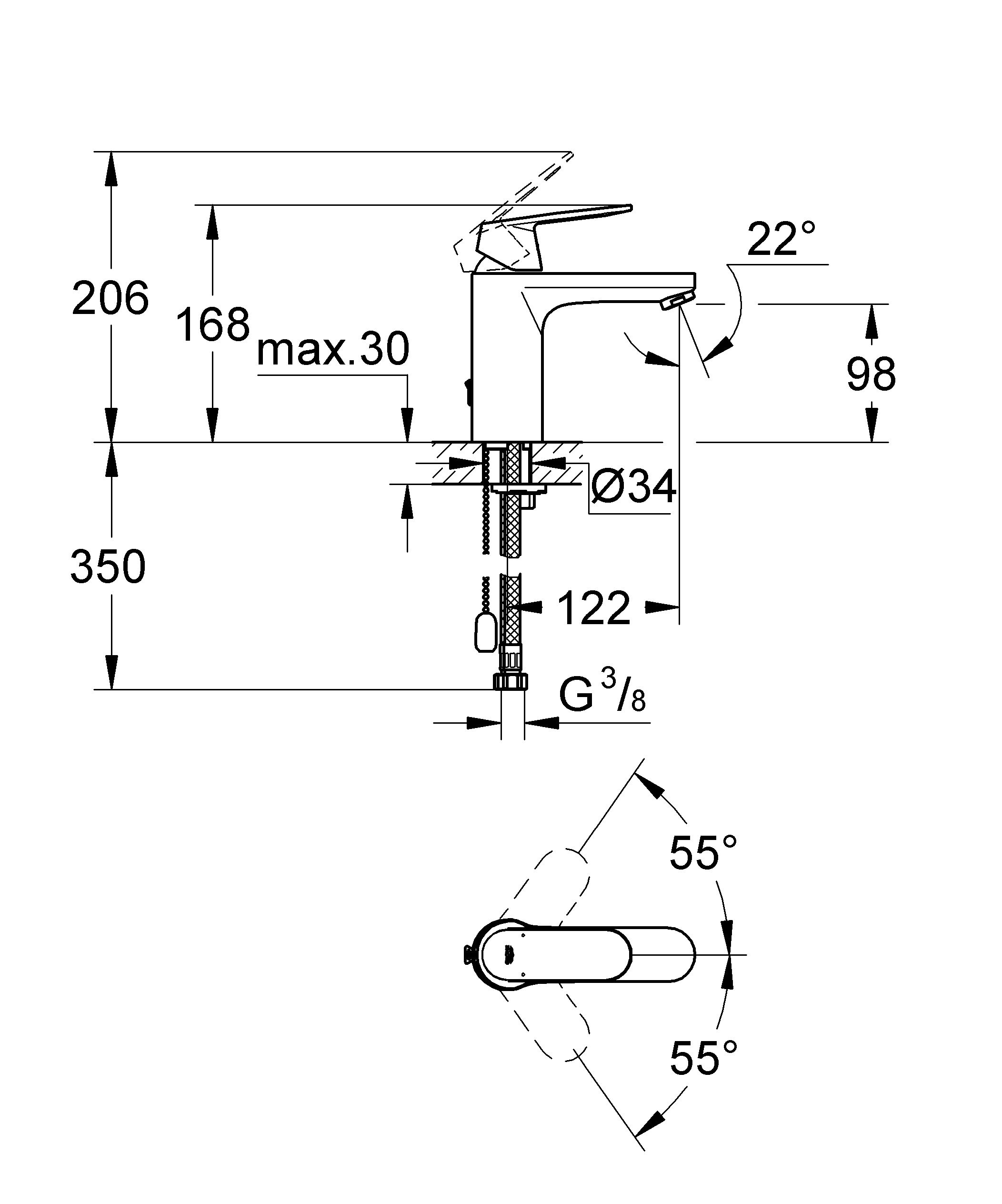 фото Смеситель для раковины GROHE "Eurosmart Cosmopolitan" с цепочкой (23326000)