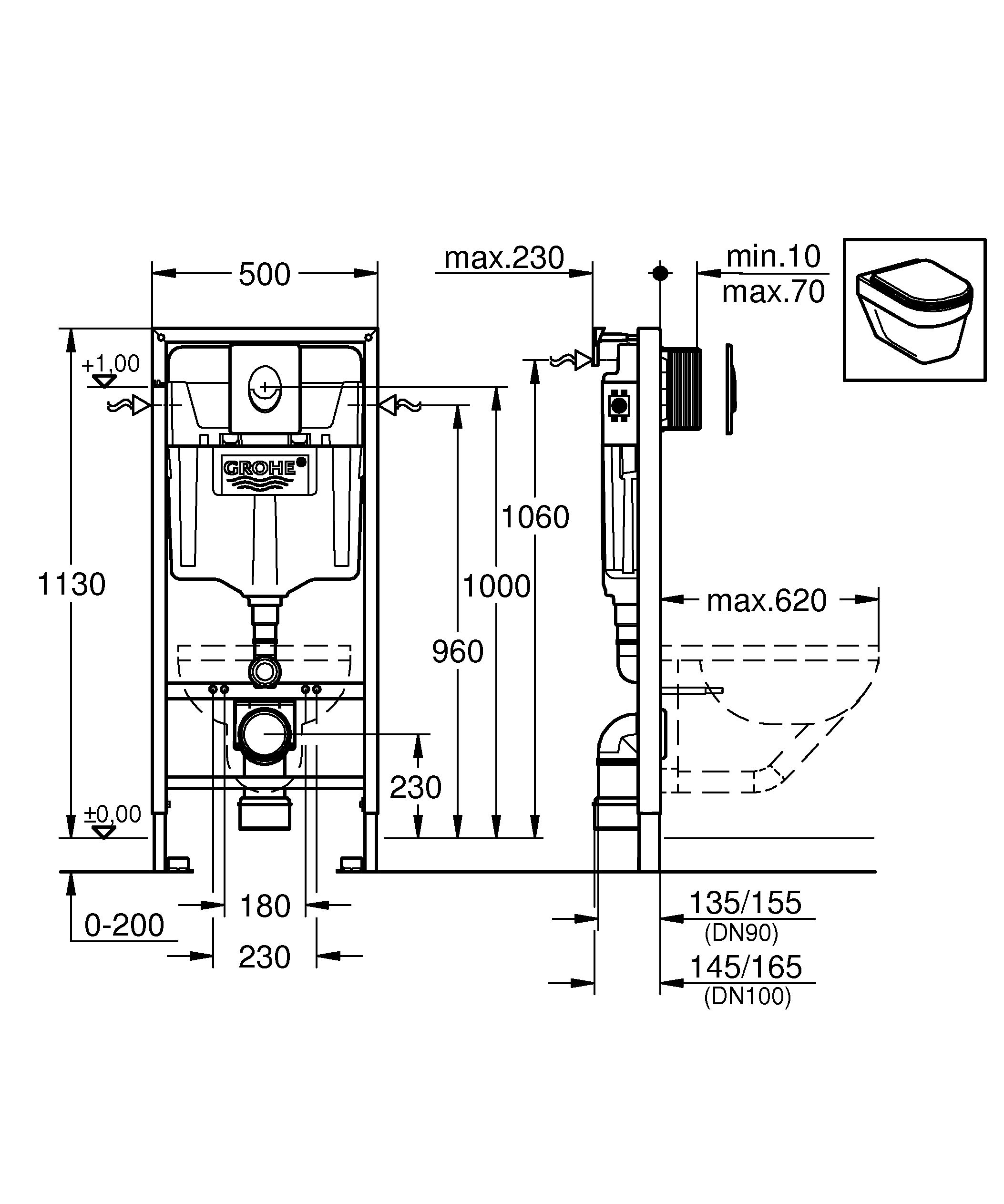 фото Инсталляция 4в1 GROHE "Rapid SL" с кнопкой смыва (38505000)