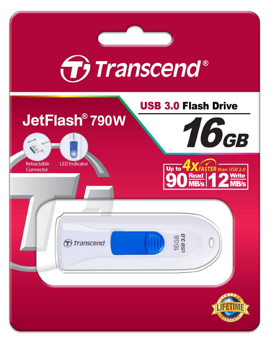 фото USB-накопитель Transcend JetFlash 790 16GB, белый синий