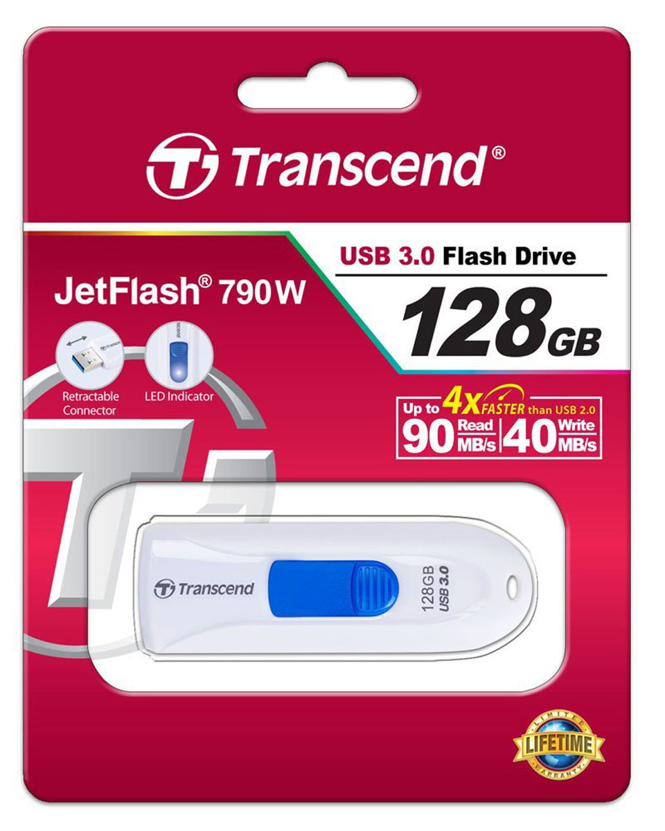 фото Transcend JetFlash 790 128GB, White Blue USB-накопитель