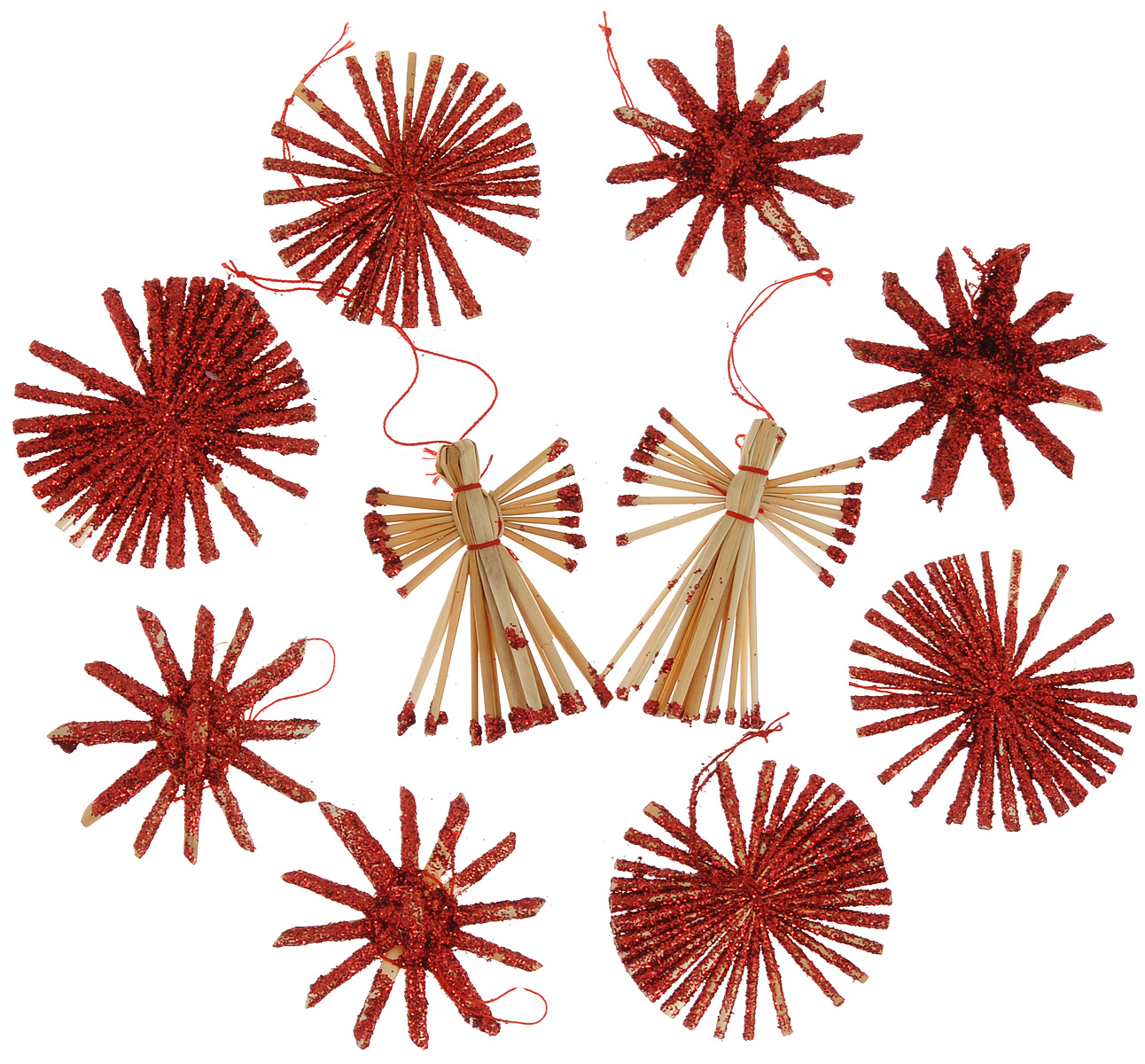 фото Набор новогодних подвесных украшений Феникс-презент "Ангелы и звезды", цвет: красный, светло-коричневый, 10 шт