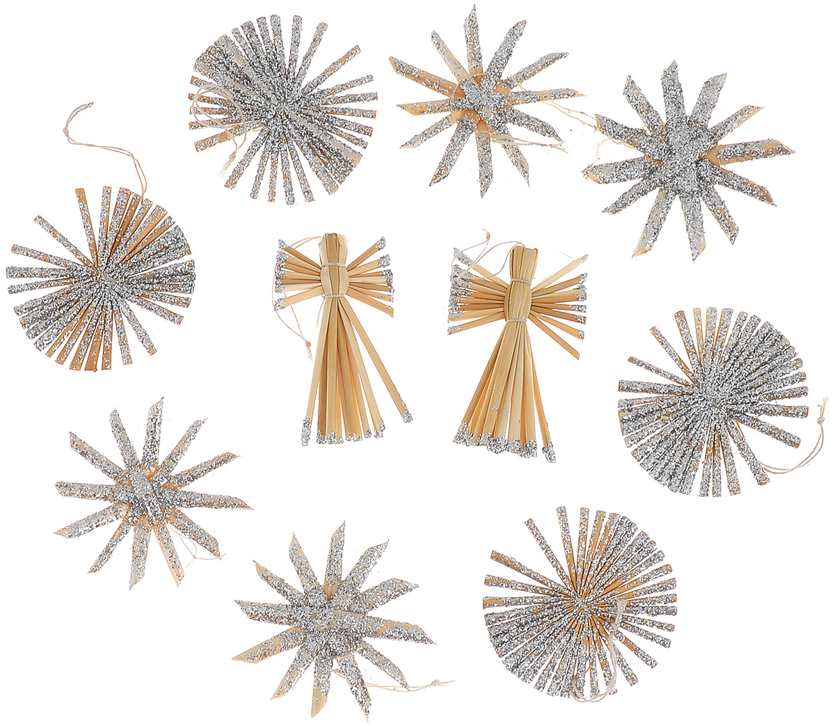 фото Набор новогодних подвесных украшений Феникс-презент "Ангелы и звезды", цвет: серебристый, светло-коричневый, 10 шт