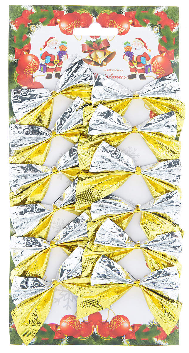фото Набор новогодних украшений Феникс-презент "Бант", цвет: серебристый, золотистый, 12 шт. 39195