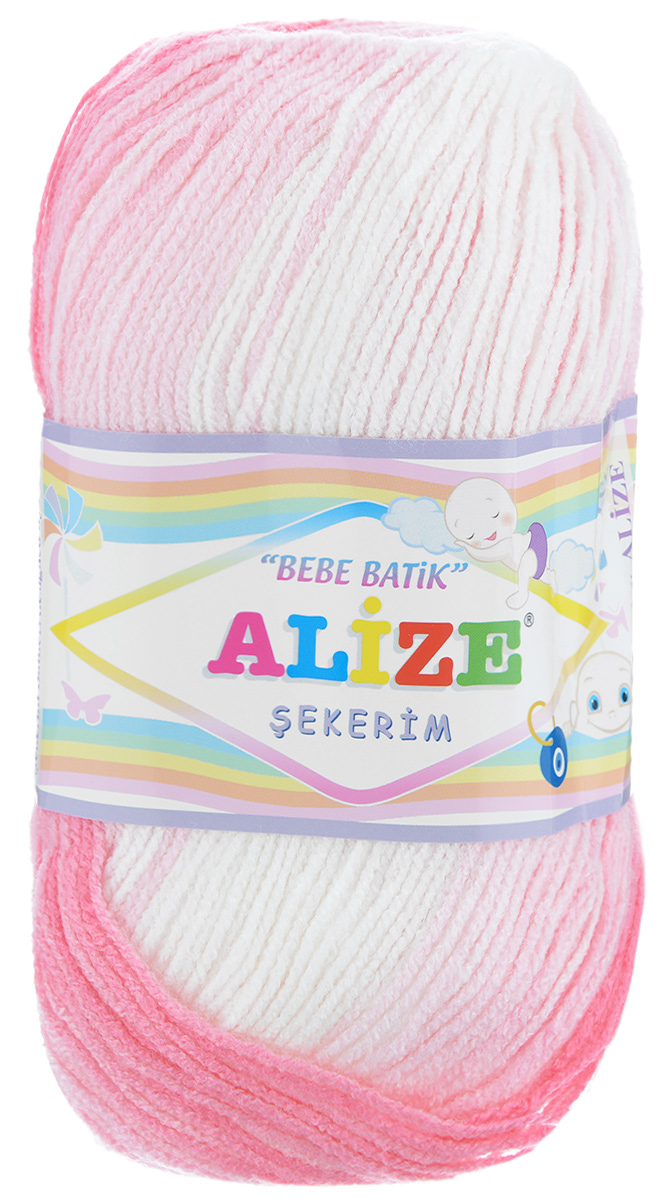 Пряжа для вязания Alize "Sekerim Bebe Batik", цвет: белый, розовый, светло-розовый 2126), 320 м, 100 г, 5 шт