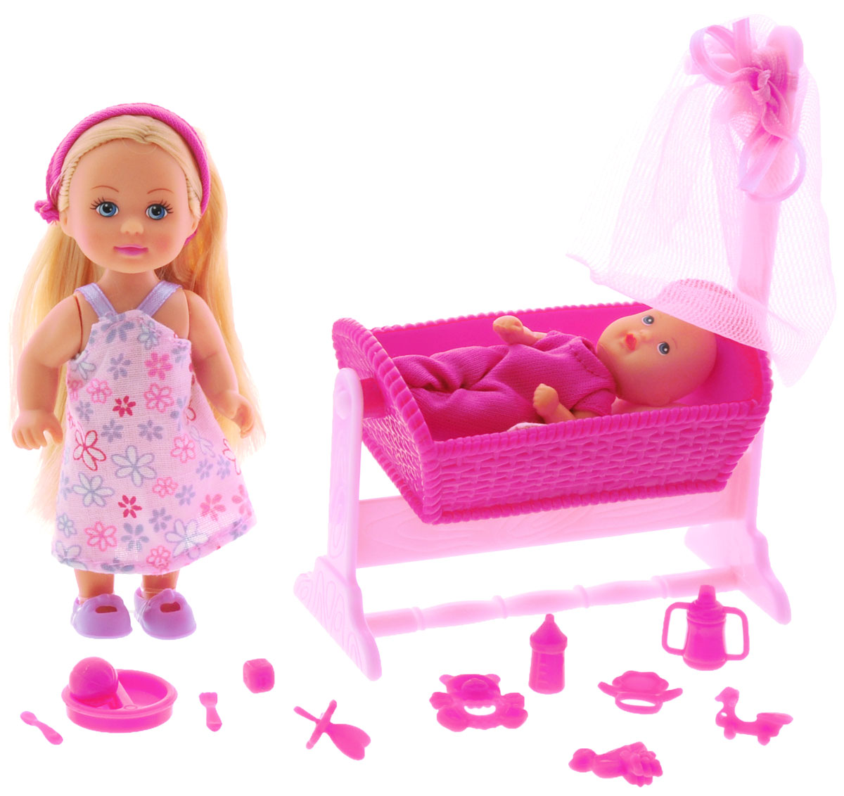 Куклы и другие игрушки. Кукла Еви с пупсом в кроватке. Кукла Еви с кроваткой. Кукла Эви мама с кроваткой. Розовая колыбель Simba кукольная.