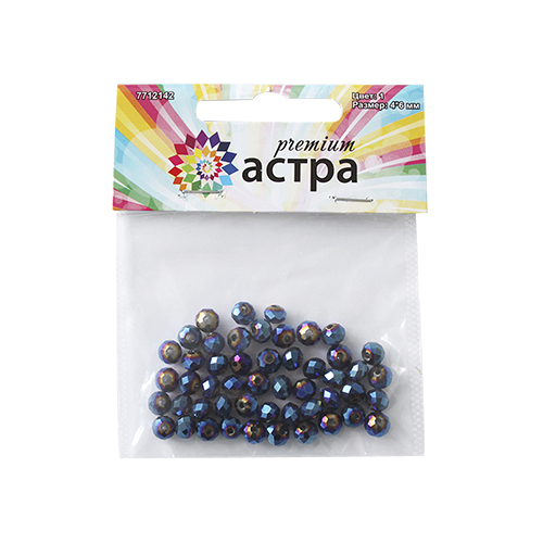 <b>Бусины Астра</b> "<b>Premium</b>", <b>цвет</b>: синий (1), 4 мм х 6 мм, 50 шт ...