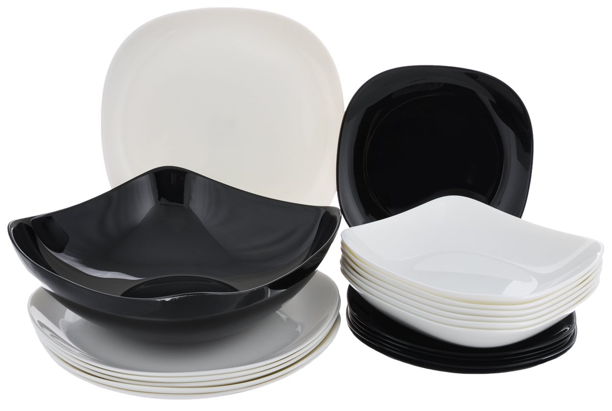 Черная посуда купить. Luminarc Yalta. Набор Люминарк 19 предметов черно белый. Luminarc Yalta Black. Набор посуды Люминарк черное и белое.