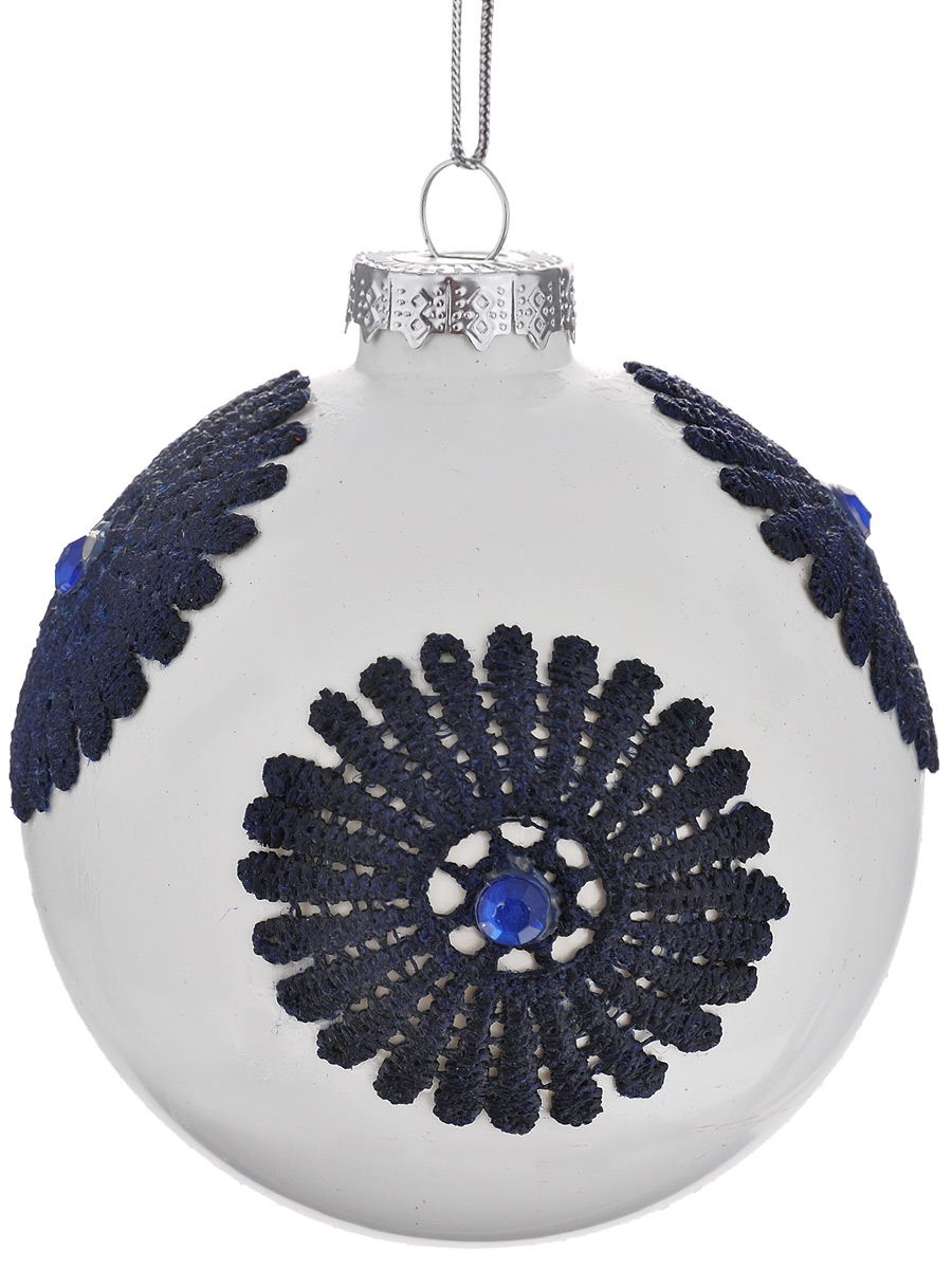фото Новогоднее подвесное украшение Феникс-презент "Кружева на белом", диаметр 8 см