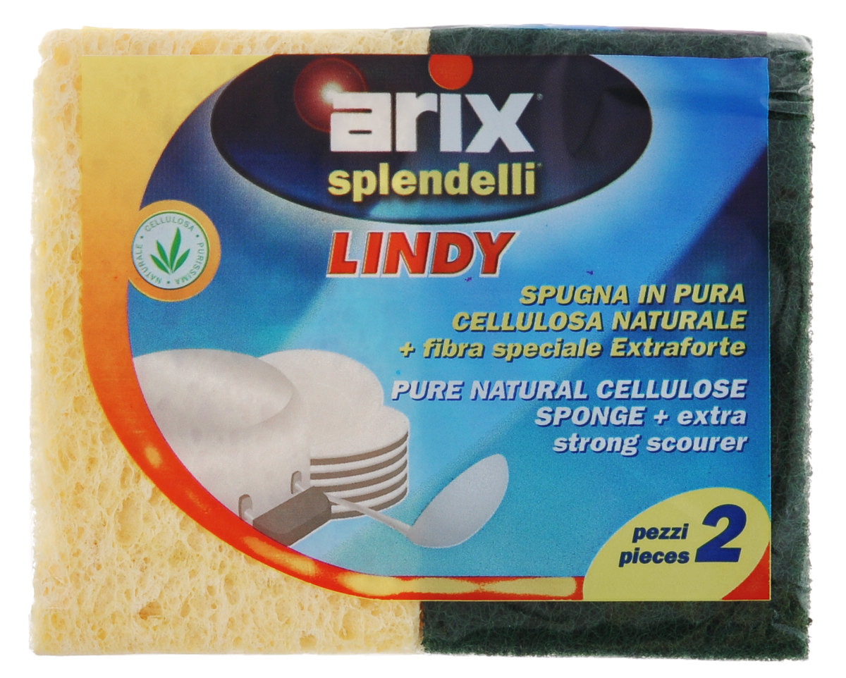 фото Губки для посуды Arix "Lindy", целлюлозные, цвет: желтый, зеленый, 2 шт