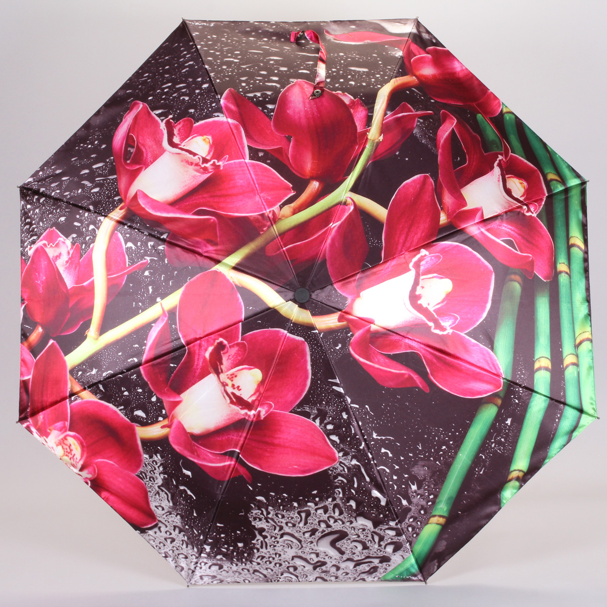 фото Зонт женский Flioraj "Орхидея", автомат, 3 сложения. 013-033FJ