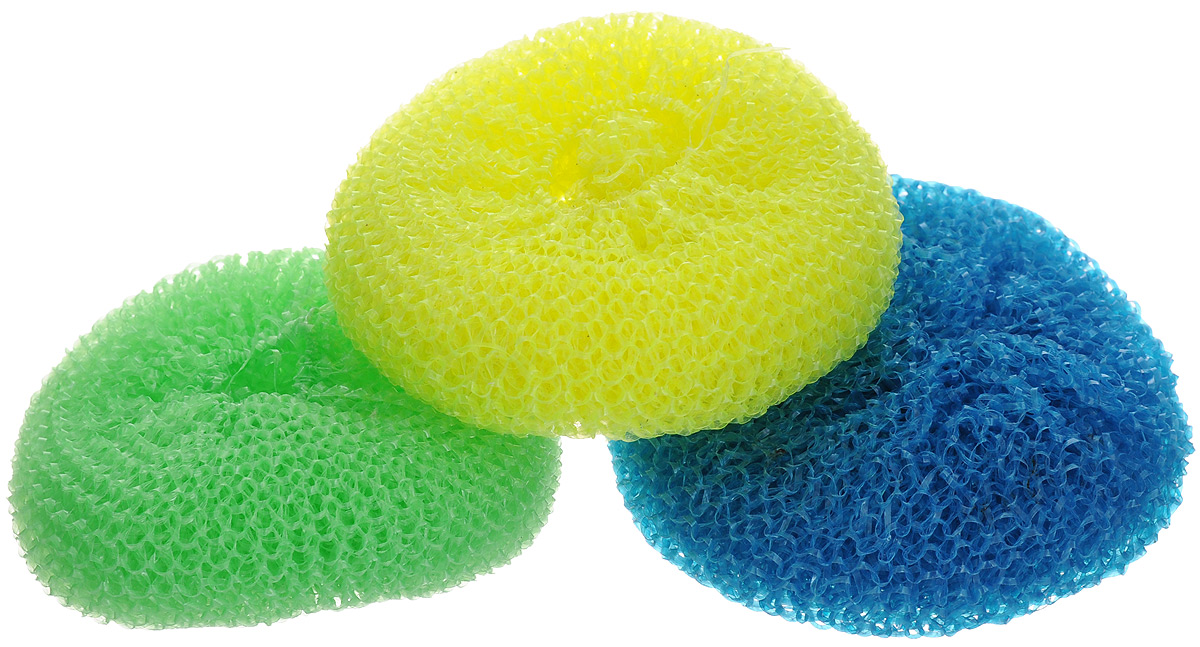 фото Мочалка для посуды "York", цвет: желтый, зеленый, синий, 3 шт