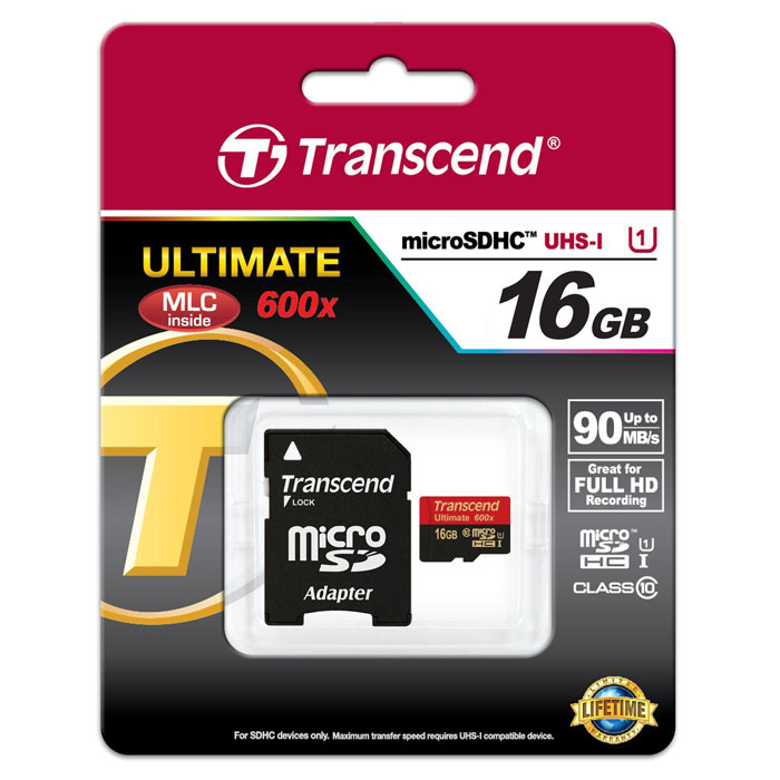 фото Transcend Ultimate microSDHC Class 10 UHS-I 600x 16GB карта памяти