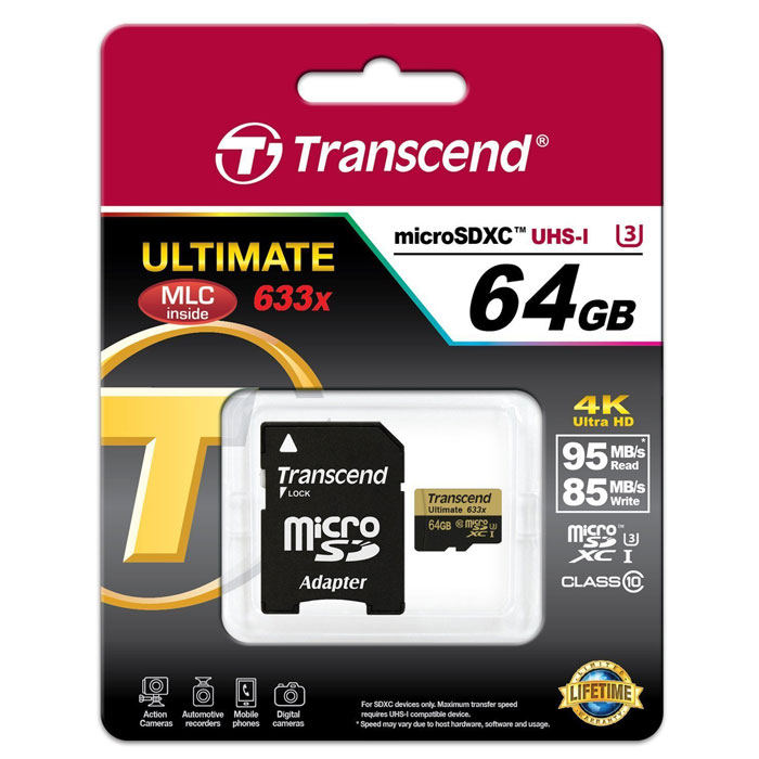 фото Transcend Ultimate microSDXC Class 10 UHS-I U3 633x 64GB карта памяти