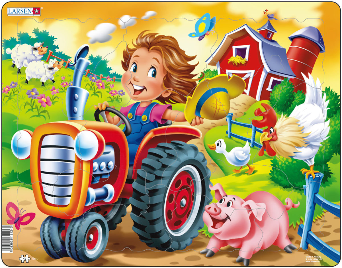 Сказки трактора детям. Пазл Larsen дети на ферме. Пазл Ларсен трактор. Рамка-вкладыш Larsen дети на ферме трактор (bm7), 15 дет.. Пазлы Ларсен 15 деталей.