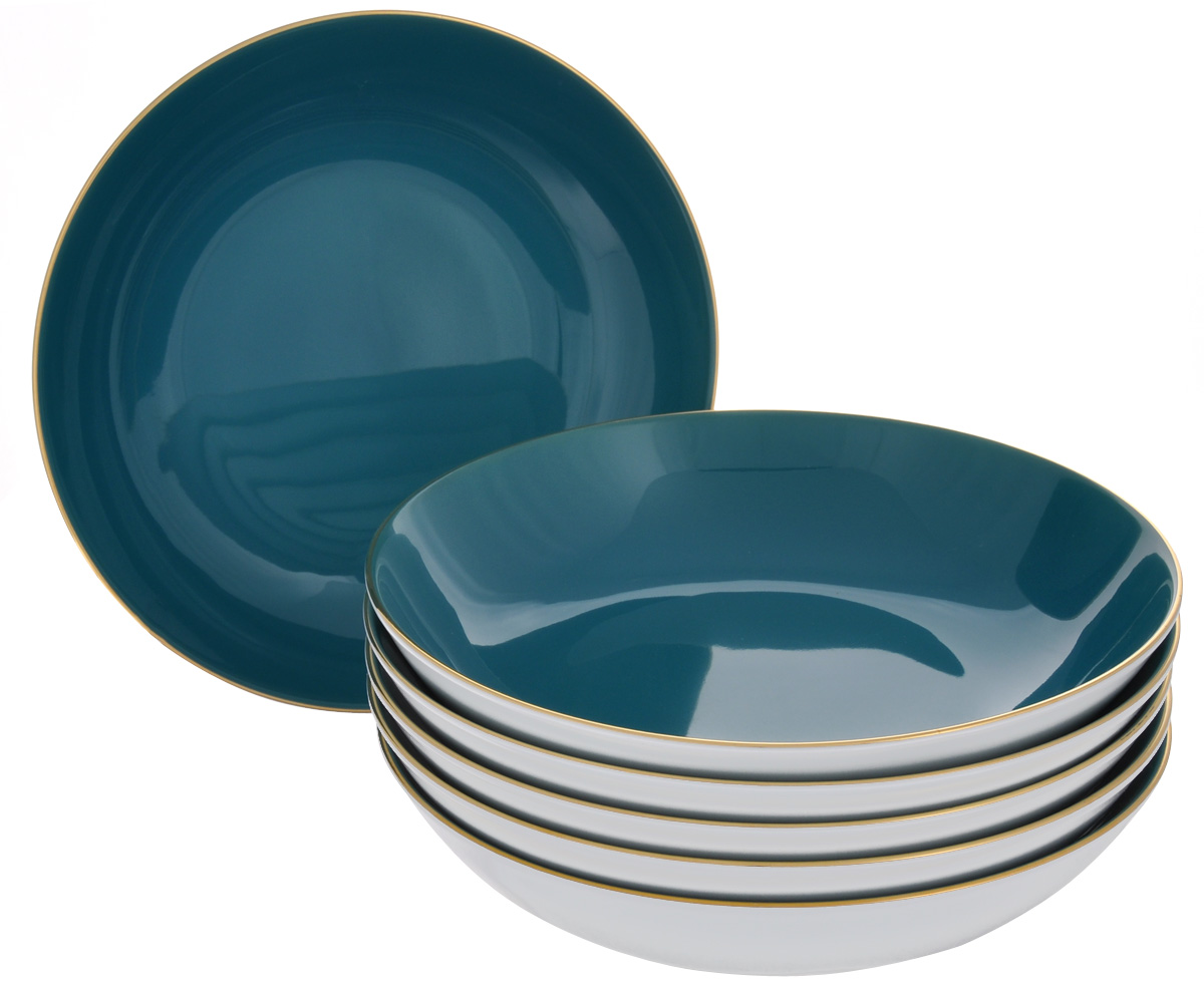 Venizia Turquoise тарелка глубокая 20см. P6506. Набор тарелок. Набор глубоких тарелок. Бирюзовый набор тарелок.