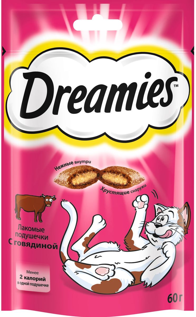 фото Лакомство для взрослых кошек "Dreamies", подушечки с говядиной, 60 г