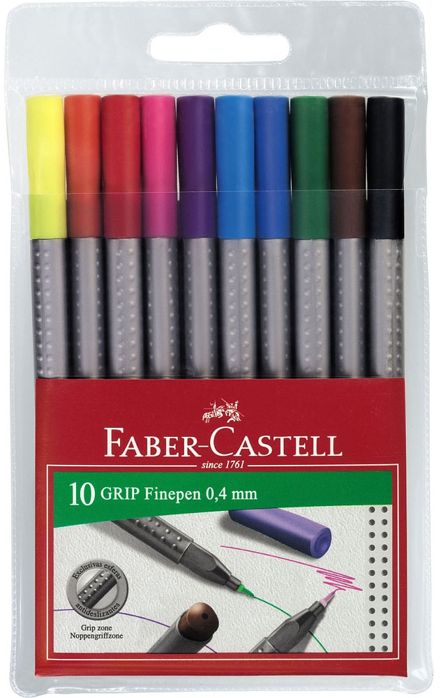 Капиллярная ручка Faber-Castell Grip Finepen ассорти, 0,4 мм, 10 штук выгодный набор