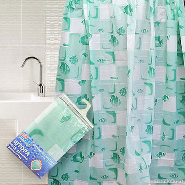 фото Штора для ванной комнаты "Дом и все, что в нем", цвет: белый, зеленый, 180 х 180 см