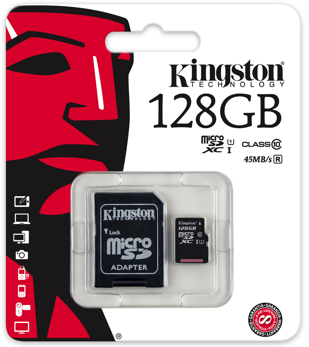 фото Kingston microSDXC Class 10 UHS-I 128GB карта памяти с адаптером