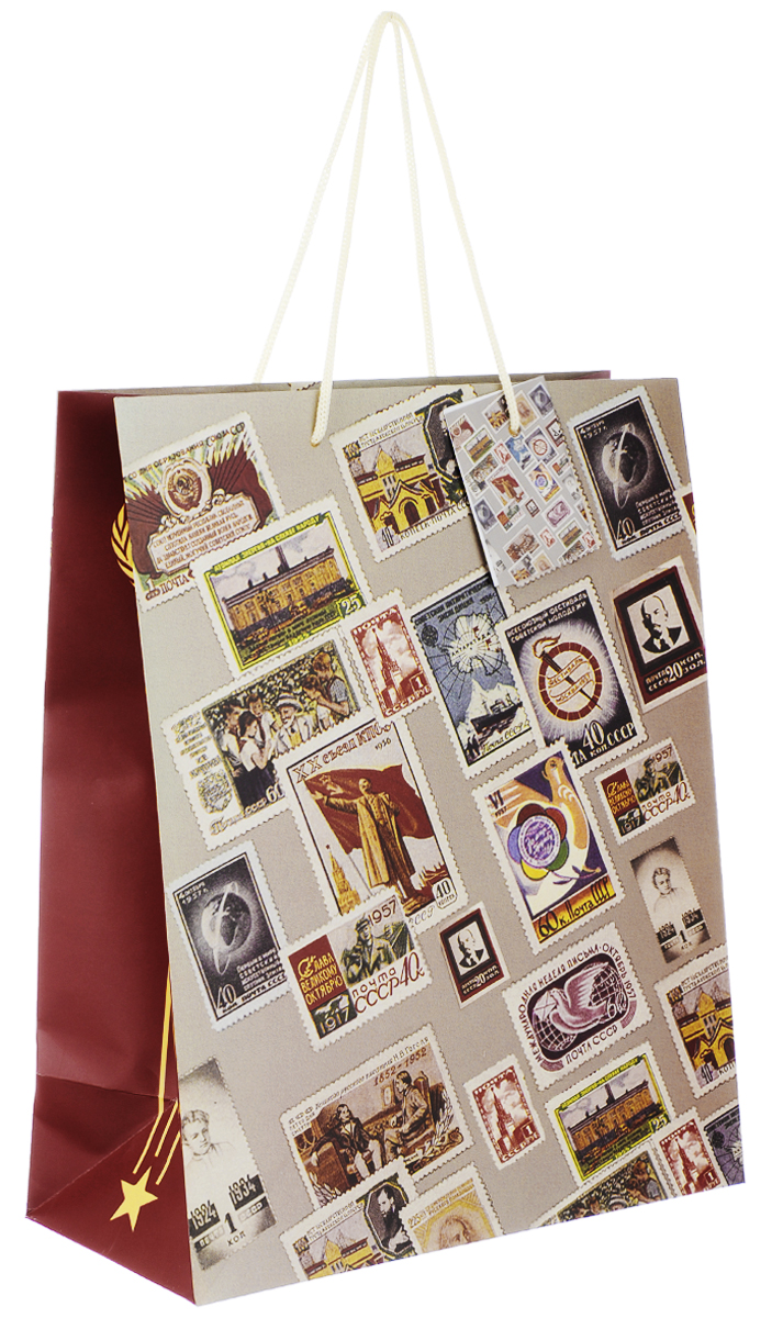 фото Пакет подарочный Феникс-Презент "Почтовые марки", 26 х 12,7 х 32,4 см
