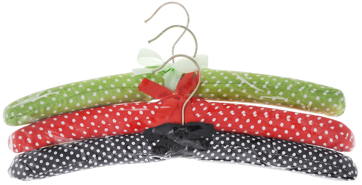 фото Набор вешалок для одежды Home Queen "Горошек", цвет: зеленый, красный, черный, 3 шт