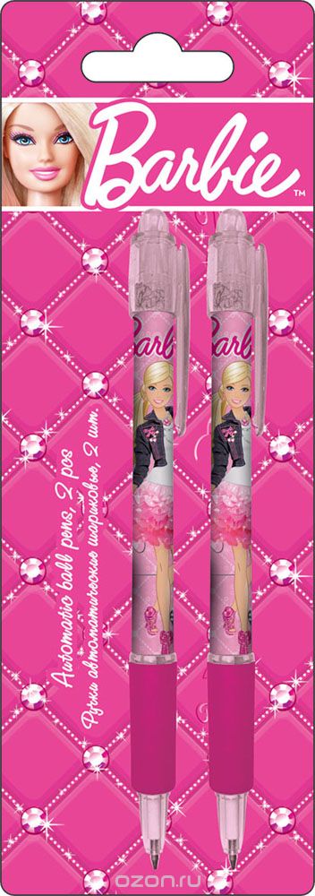 Ручки автоматические шариковые, цвет пасты синий, 2 шт. Печать на корпусе - термоперенос. Упаковка - блистер, 500 г/м2, 4+1, европодвес Barbie