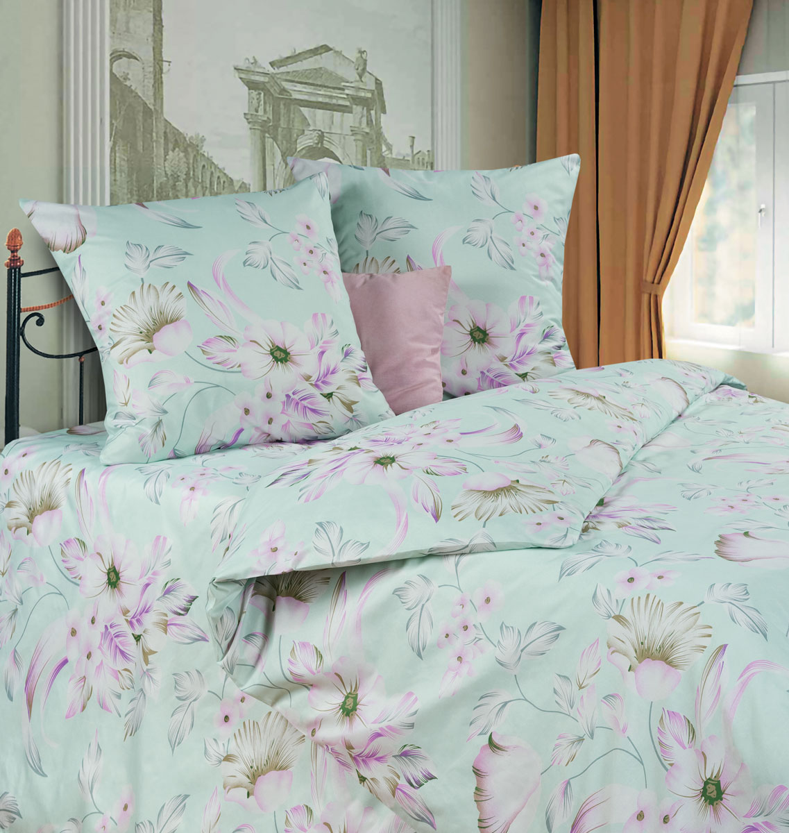 фото Комплект белья Diana P&W "Букет лилий", 2-спальный, наволочки 69x69, цвет: сиреневый, розовый, мятный