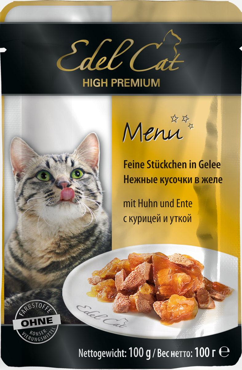 фото Консервы для кошек "Edel Cat", с курицей и уткой, нежные кусочки в желе, 100 г