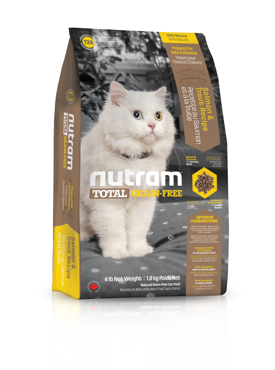 фото Беззерновой сухой корм для кошек из мяса лосося и форели T24 Nutram GF Salmon & Trout Cat Food 6.8 кг