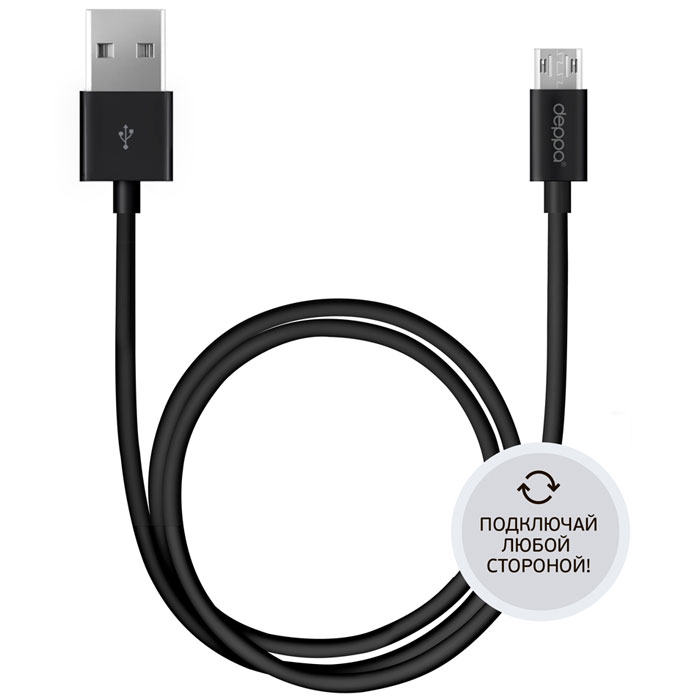 фото Deppa дата-кабель USB - micro USB, Black (1.2 м)