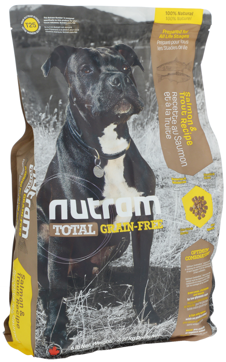 фото Корм сухой для собак "Nutram", беззерновой, из мяса лосося и форели, 2,72 кг